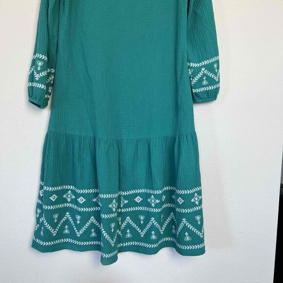 Soft Surroundings Size XS Dress Teal Peasant Long Sleeves Embroidery - Picture 11 of 13